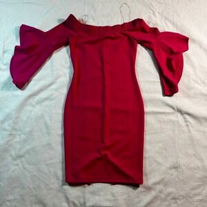 Iris Magenta Off The Shoulder Bell Sleeve Bodycon Dress ID3004 Pink Womens Small